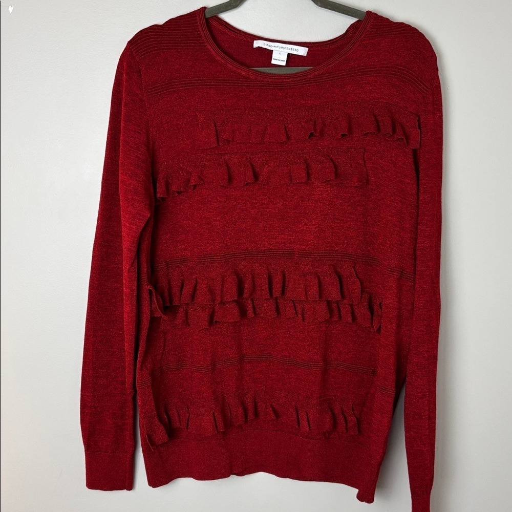 Diane Von Furstenberg Maroon Wool Blend Ruffle Sweater - L